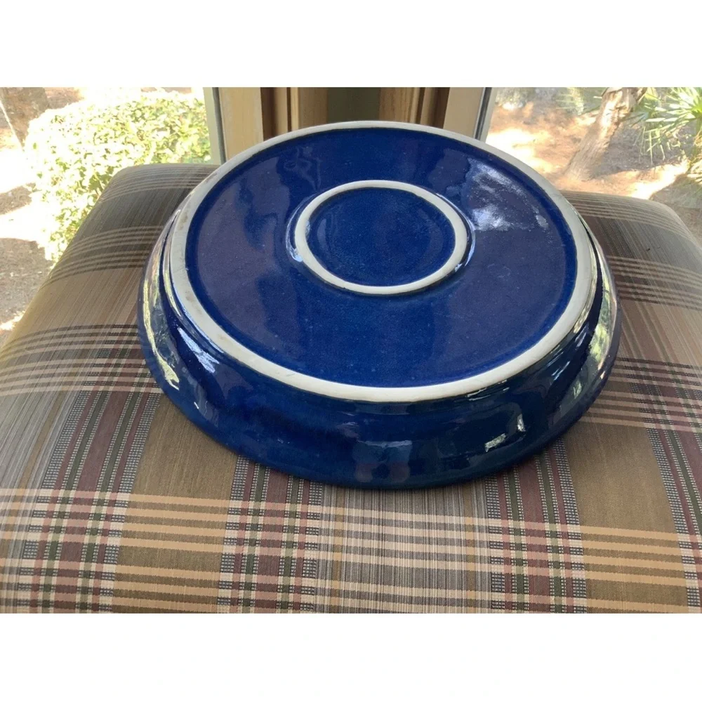 Prado Stoneware Collection Blue Glazed Pottery Chip and Dip Bowl Handmade